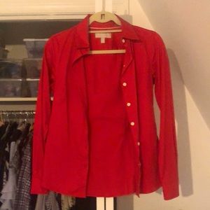 Red sateen button  down shirt